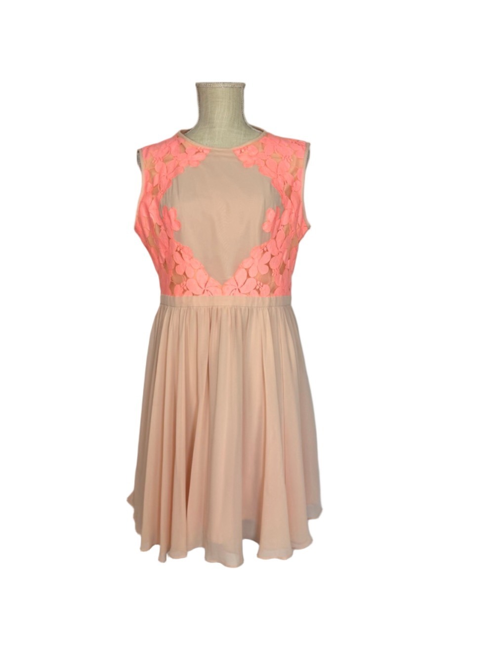 Ted Baker Fit & Flare Dress Nude Coral Lace Floral Chiffon Women 12 or 5 UK